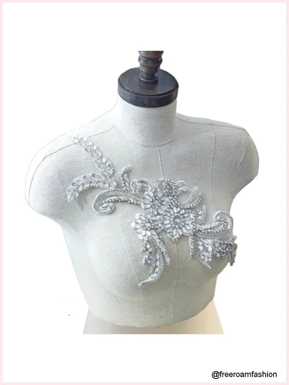 Handmade Rhinestone Applique for Dress, Crystal Beaded Lace Bodice Patch Trim,